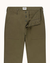 High Rise Japanese Fatigue Pant Army Green Cotton Twill