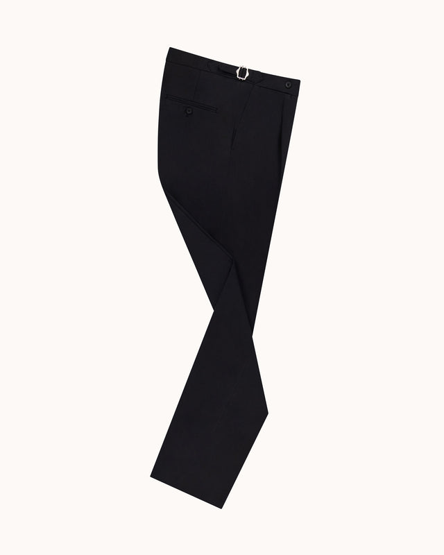 Classic Pleated Trouser - Black Brushed Cotton