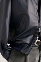 Leather Bomber - Navy
