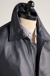 Leather Bomber - Navy