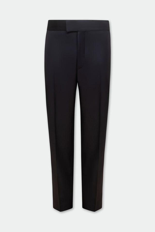 Ned Navy Twill Flat Front Straight Leg Wool Trousers