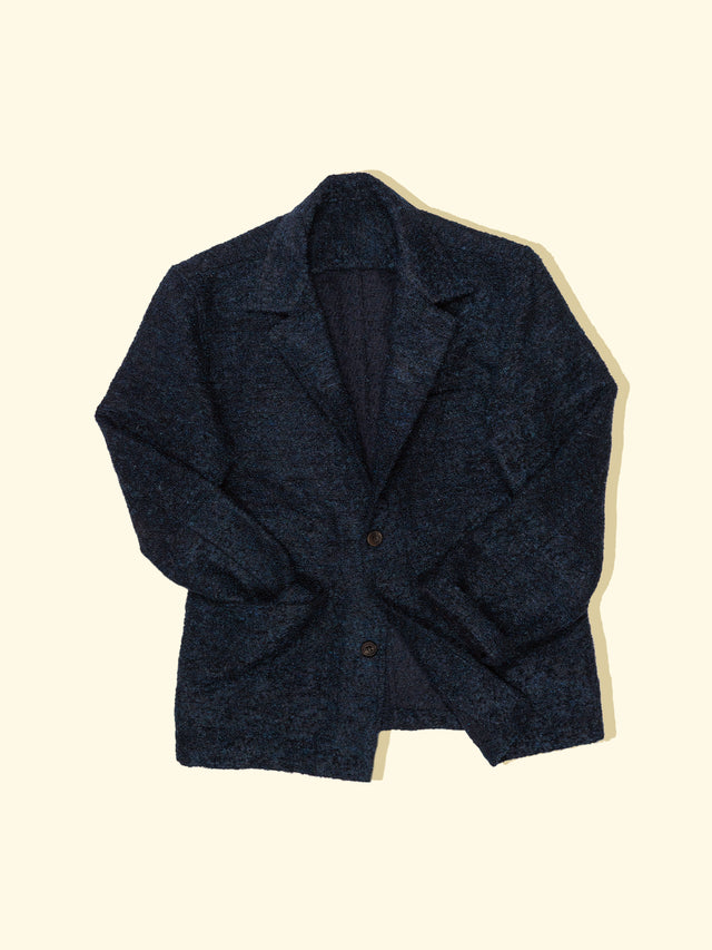 Lazyman Jacket - Navy/Teal Bouclé — The Anthology