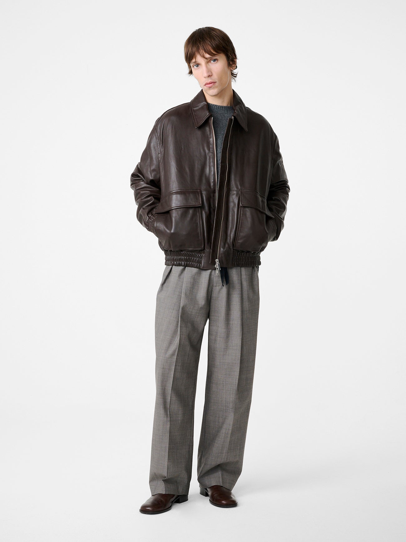 Noam Tropical Wool Pant In Warm Grey