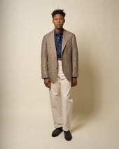 Sport Jacket - Tan Brown Houndstooth Check Wool Linen Silk