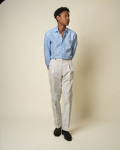 Spread Collar Shirt Pinstripe Cotton Linen