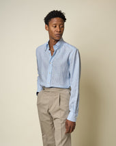 Button Down Collar Shirt Stripe Linen