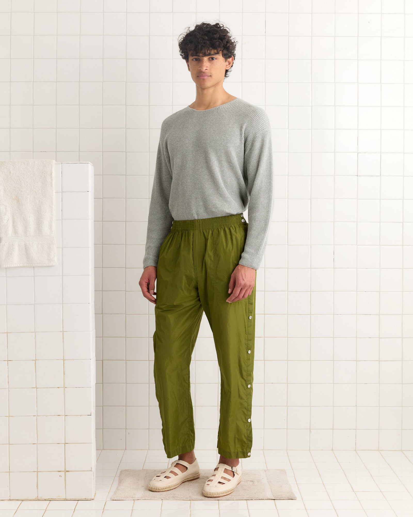 Nylon Tear-Away Track Pants - Olive