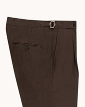 Single Pleat Trouser Dark Brown Linen