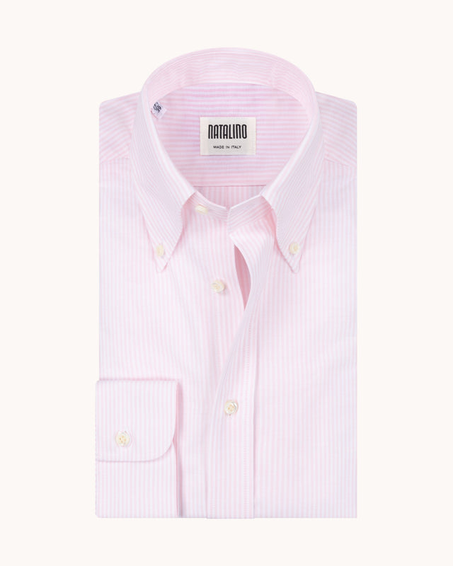 Button Down Collar Shirt - Pink Stripe Oxford Cotton