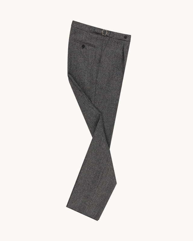 Single Pleat Trouser - Grey Herringbone Wool