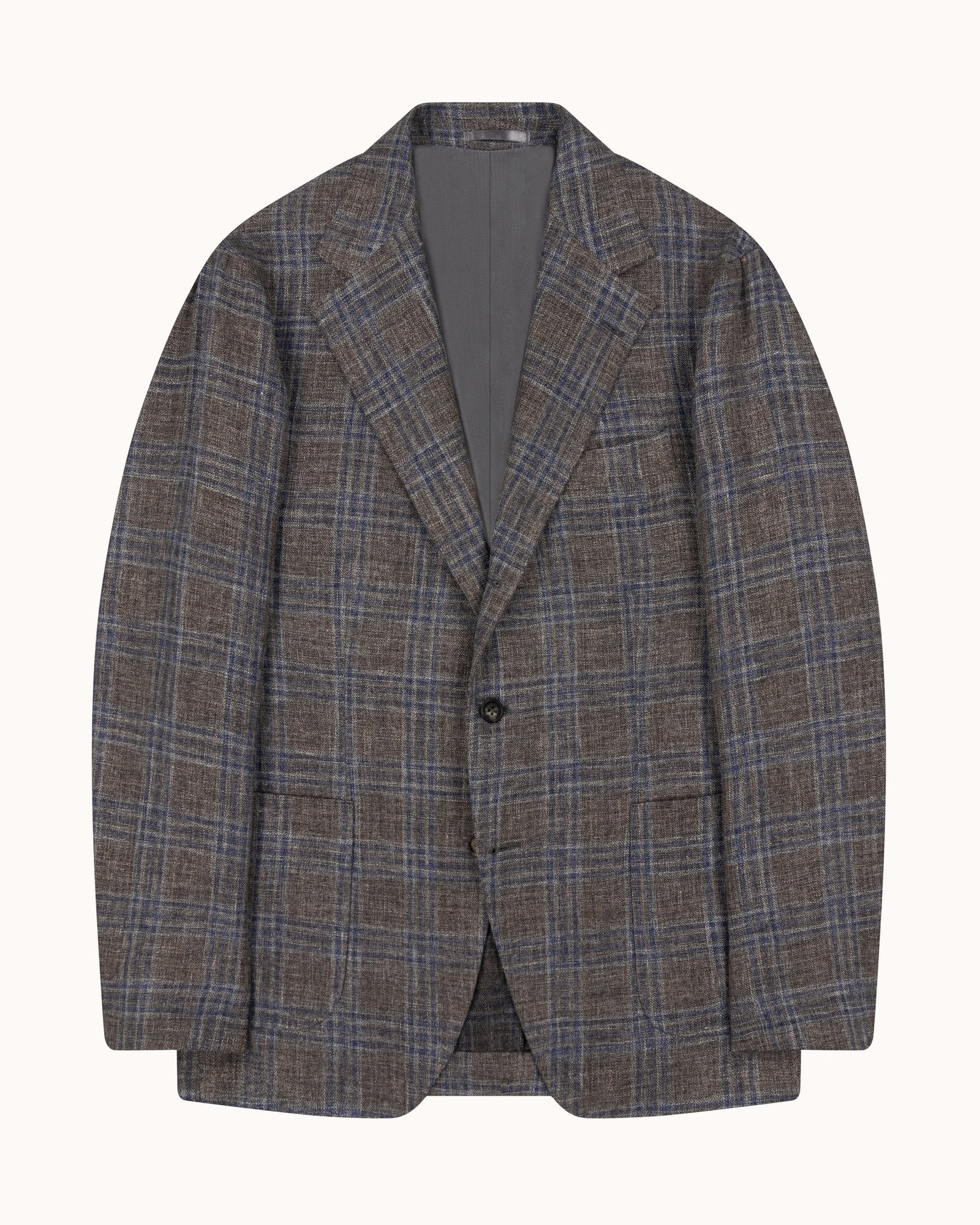 Sport Jacket - Brown Blue Check Linen Cotton