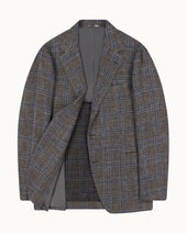 Sport Jacket - Brown Blue Check Linen Cotton