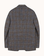 Sport Jacket - Brown Blue Check Linen Cotton