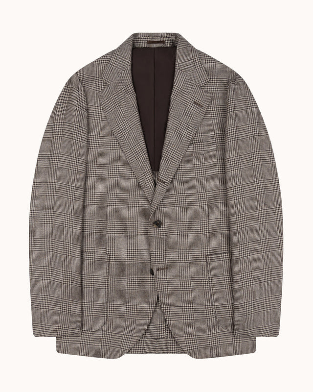 Sport Jacket - Beige Brown Silk Glen Check