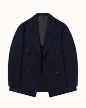 Double Breasted Sport Jacket - Navy Mock Leno Wool Hopsack