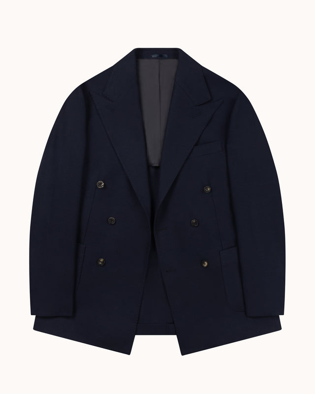 Double Breasted Sport Jacket - Navy Mock Leno Wool Hopsack