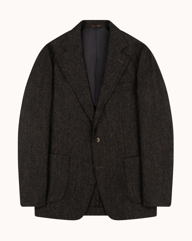 Sport Jacket - Dark Brown Herringbone Wool