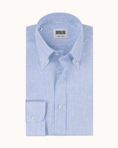 Button Down Collar Shirt - Blue Stripe Linen