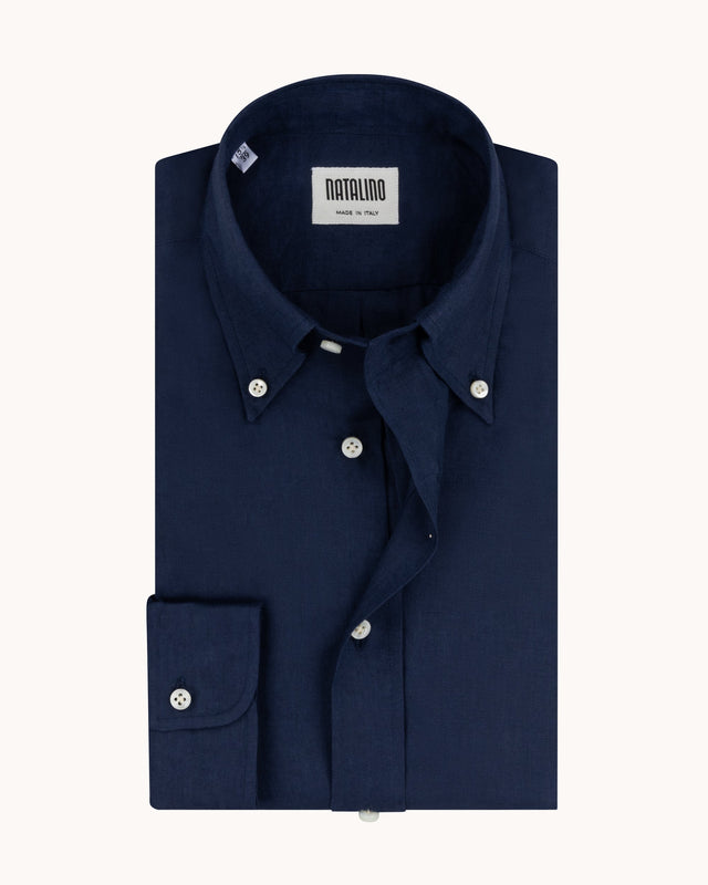Button Down Collar Shirt - Navy Linen