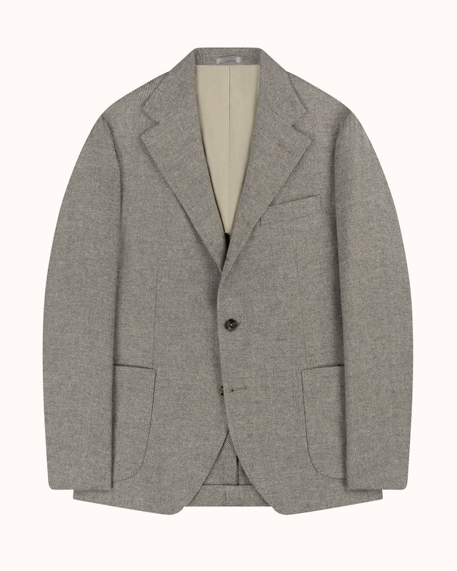 Sport Jacket - Grey Herringbone Wool Silk Linen