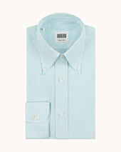 Button Down Collar Shirt Green Stripe Cotton Poplin