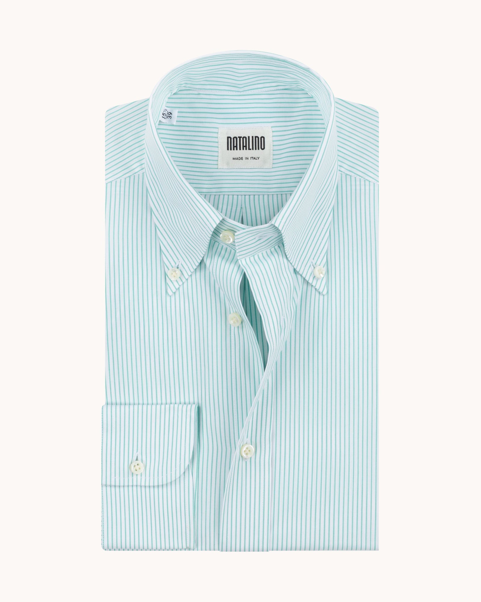 Button Down Collar Shirt Green Stripe Cotton Poplin