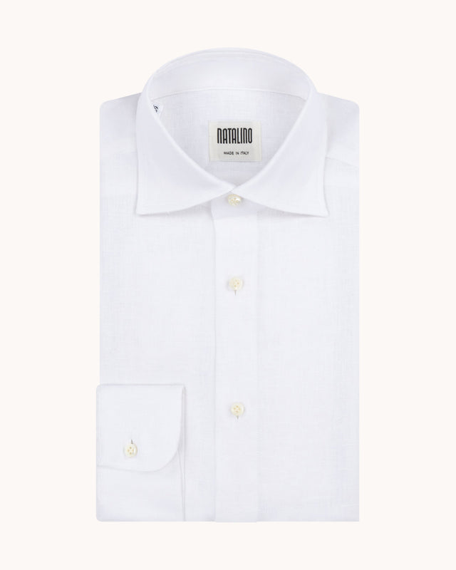 Spread Collar Shirt - White Linen