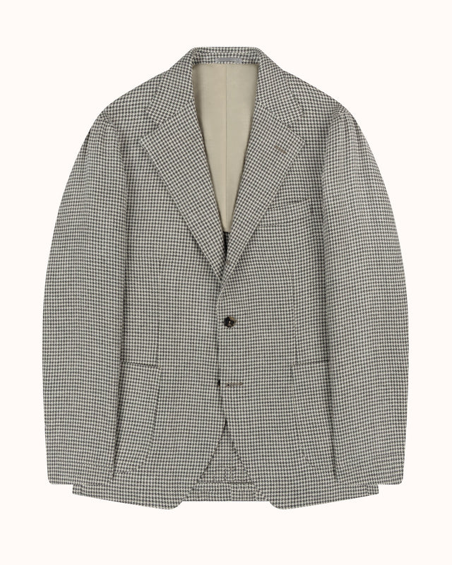 Sport Jacket - Grey Houndstooth Wool Silk Linen