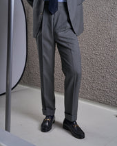 Single Pleat Trouser Mid Grey Herringbone Wool