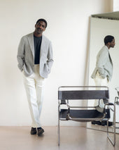 Sport Jacket Grey Houndstooth Wool Silk Linen