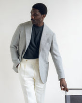 Sport Jacket Grey Houndstooth Wool Silk Linen
