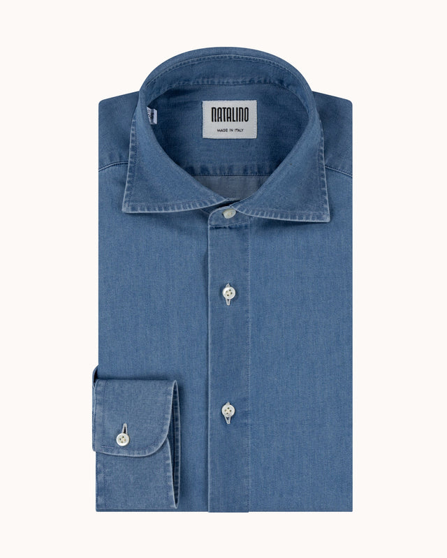 Spread Collar Shirt - Wash Denim