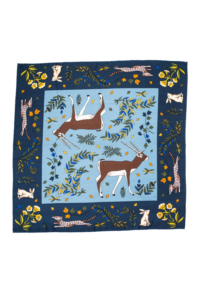 Navy Antelope Silk Bandana