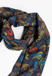 Navy Floral Wool Silk Scarf