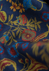 Navy Floral Wool Silk Scarf