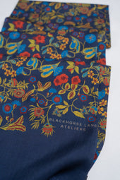 Navy Floral Wool Silk Scarf