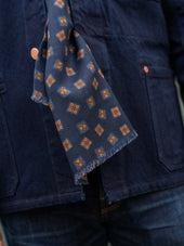 Navy Geometric Motif Wool Silk Scarf