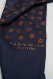 Navy Geometric Motif Wool Silk Scarf