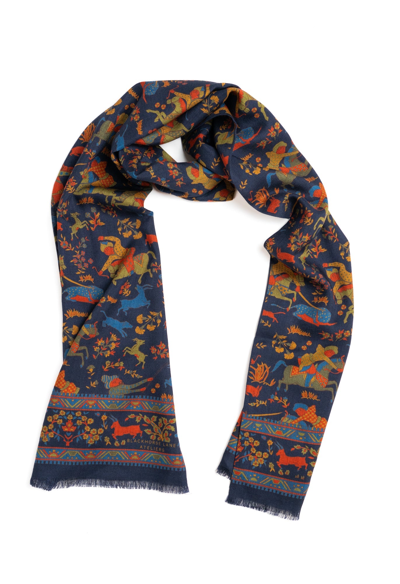 Navy Hunting Archers Wool Silk Scarf
