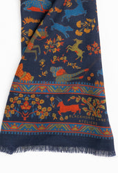 Navy Hunting Archers Wool Silk Scarf