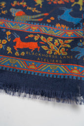 Navy Hunting Archers Wool Silk Scarf