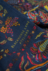 Navy Peacock and Floral Wool Silk Scarf