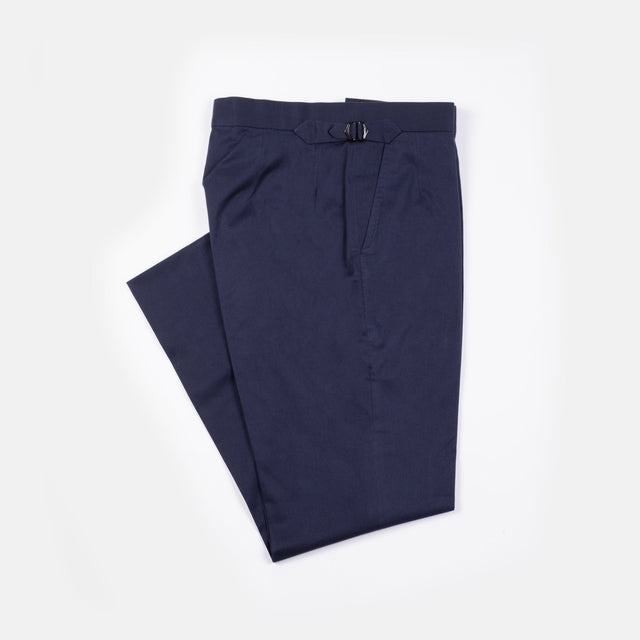 Flat Front Trouser in Navy Stretch Cotton Twill
