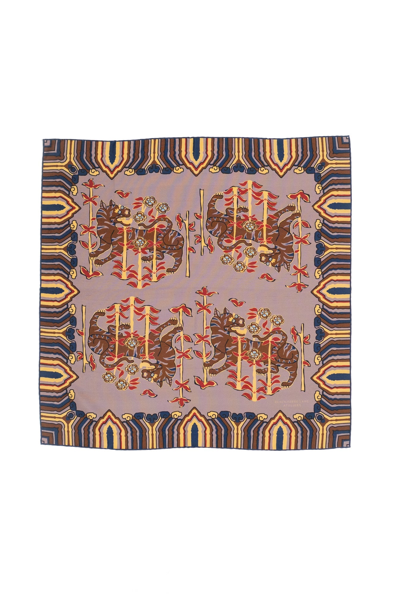 Navy and Brown Tiger Silk Bandana