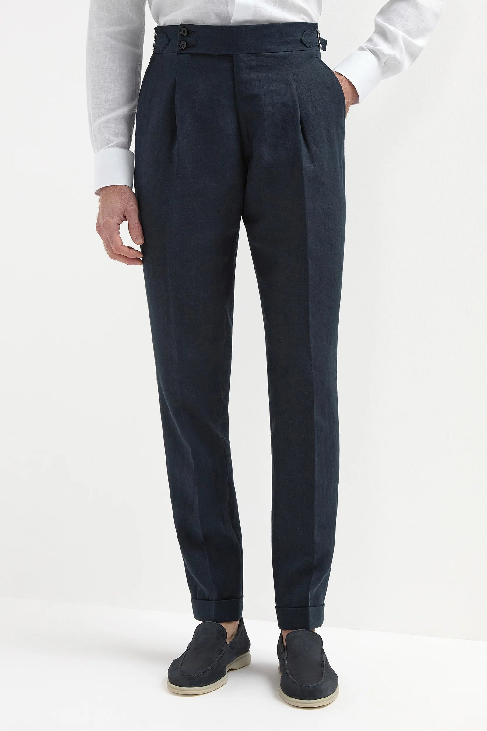 Blue Linen Soragna Trousers Made In Italy