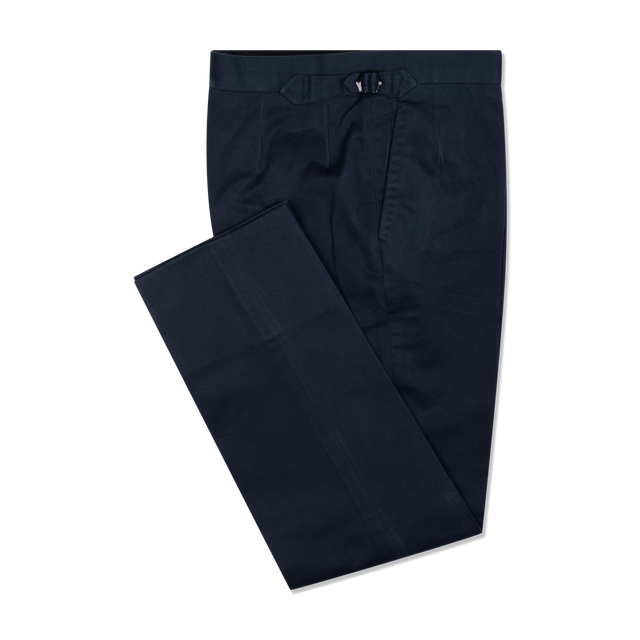 Flat Front Trouser in Navy Brushed Cotton Twill
