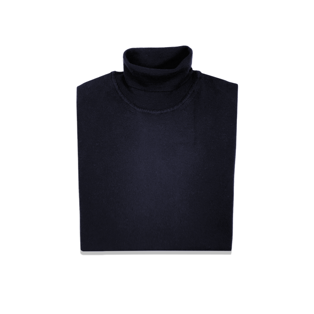 Roll Neck Jumper in Navy Cashmere Silk