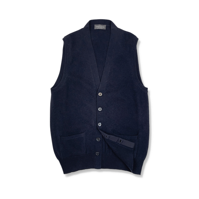 Cashmere Sleeveless Cardigan in Navy Blue