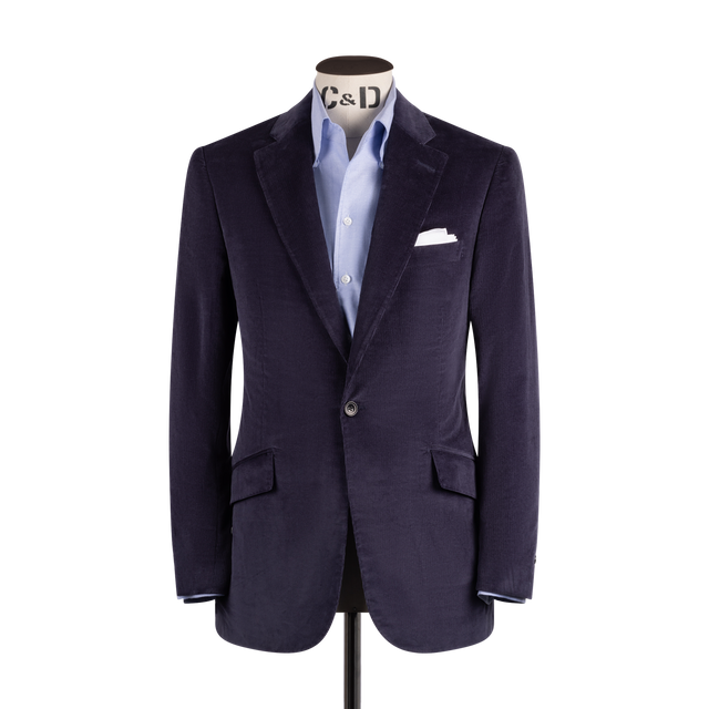Single Breasted Notch Lapel Jacket in Navy Corduroy