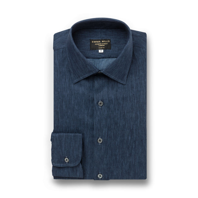 Navy Denim Twill Linen Shirt - New